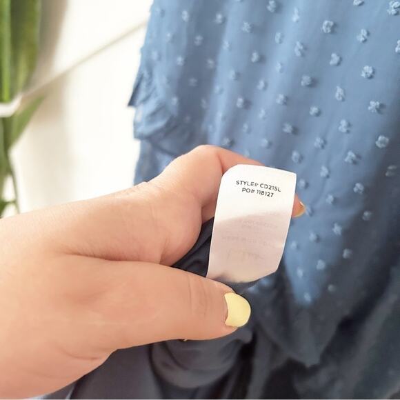 Lulus Split Sleeve Next To You Slate Blue Swiss Dot Ruffled Midi Dress Size M - Picture 8 of 11